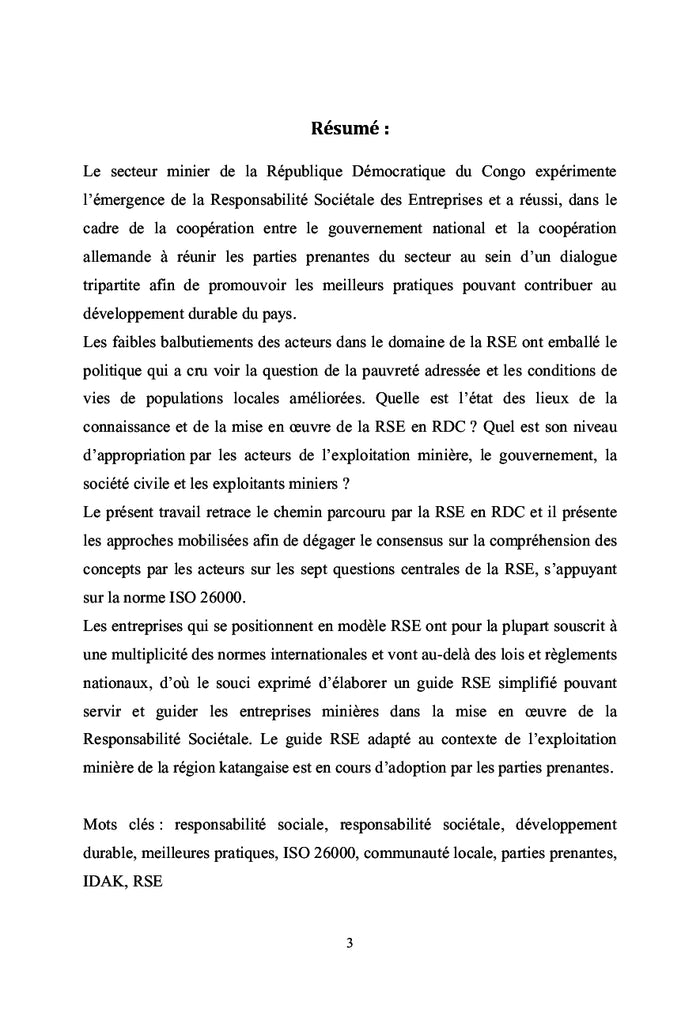 Emergence de la Responsabilite Sociale des entreprises en RD Congo
