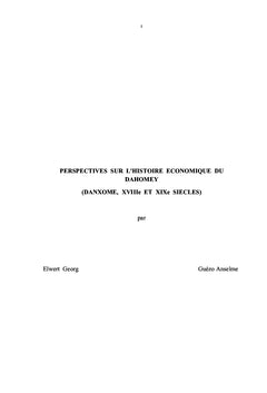 Perspectives sur l'histoire economique du Dahomey