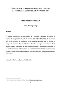 Analyse de l'economie congolaise a travers la matrice de 2005