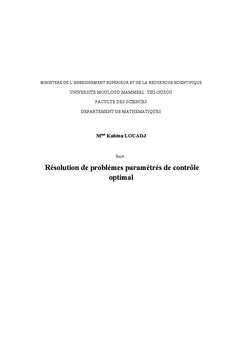 Resolution des problemes parametrès de controle optimal
