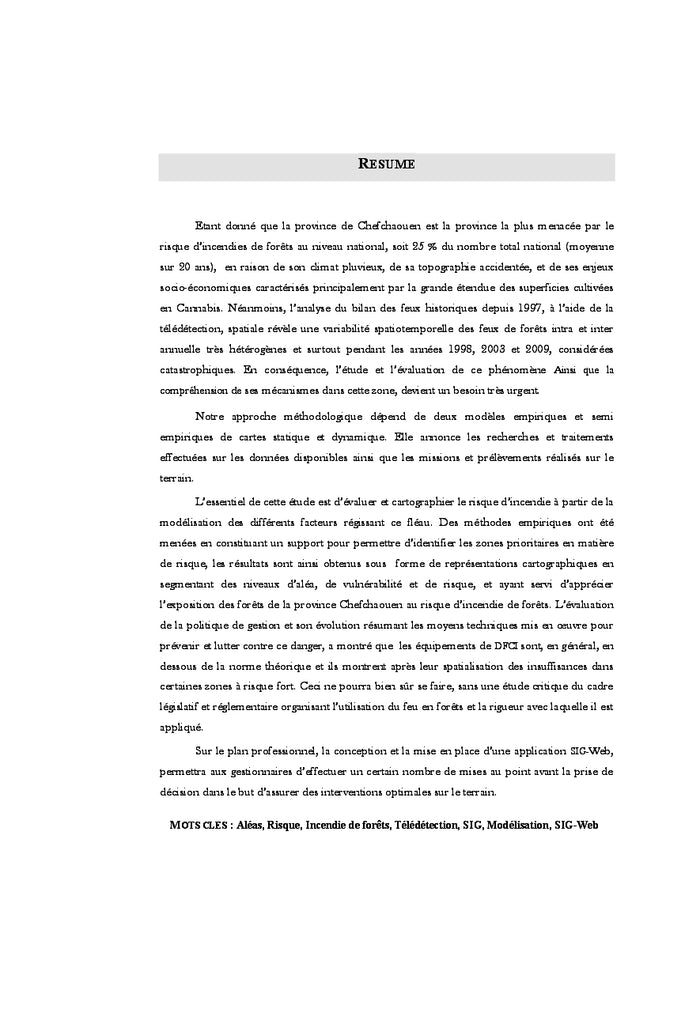 SIG, Teledetection et cartographie du risque d'incendie de forets