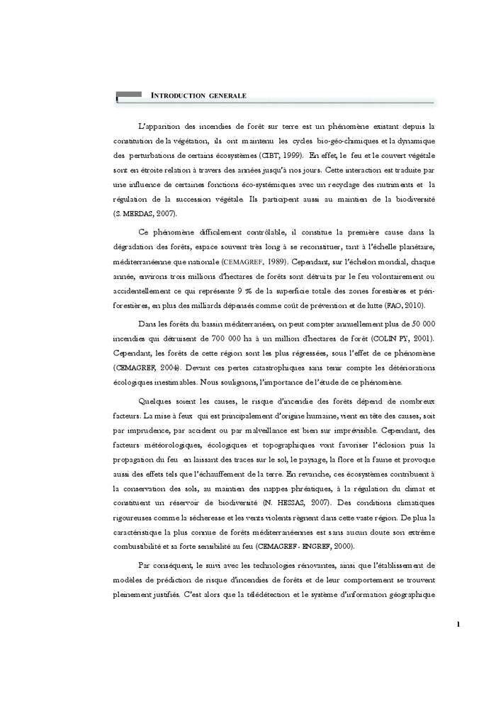 SIG, Teledetection et cartographie du risque d'incendie de forets