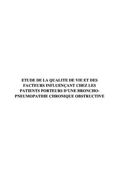 Qualite de vie et bronchopneumopathie chronique obstructive