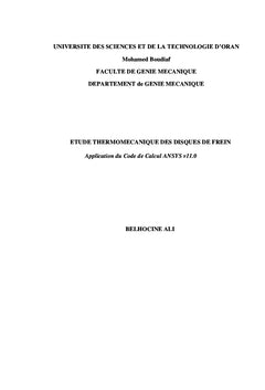Etude Thermomécanique Des Disques De Frein