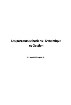 Les parcours sahariens: Dynamique et Gestion