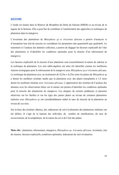 Etat actuel du reboisement de la mangrove