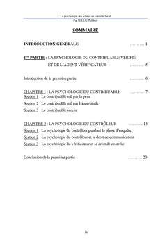 La Psychologie des Acteurs au Controle Fiscal
