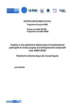 Creation d'une plateforme electronique de Crowd equity
