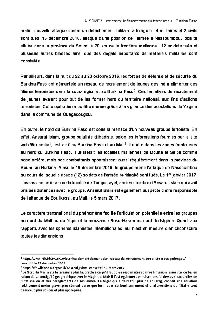 Lutte contre le financement du terrorisme au Burkina Faso