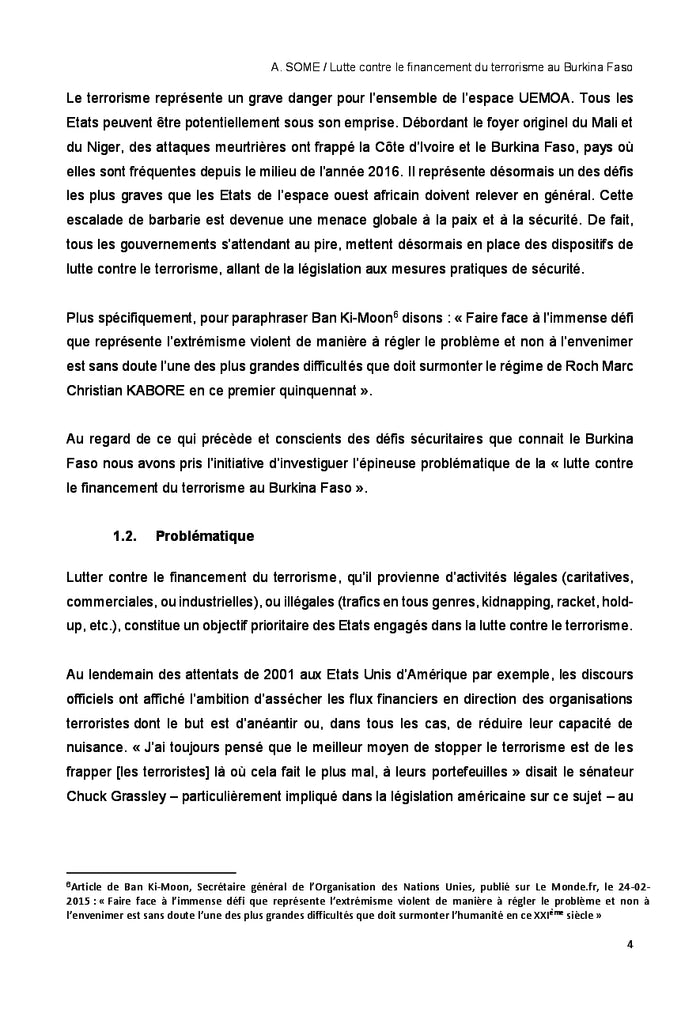 Lutte contre le financement du terrorisme au Burkina Faso