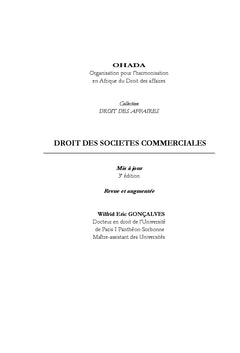 Ohada Droit des societes commerciales