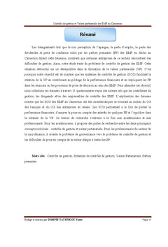 Controle de gestion et Valeur partenariale des eMF au Cameroun