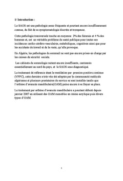 Prise en charge du SAOS par orthese d'avancee mandibulaire en Algerie