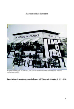 Les relations economiques entre la France et l'Afrique du sud 1919-60