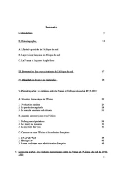 Les relations economiques entre la France et l'Afrique du sud 1919-60