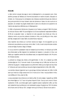 Situation socioéconomique des enfants et des jeunes au Mali