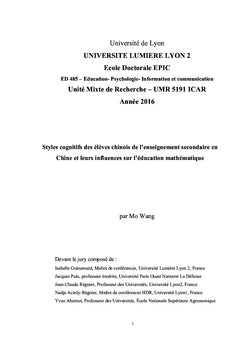 Les Styles Cognitifs et leurs influences sur l'éducation mathématique