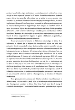 Les Styles Cognitifs et leurs influences sur l'éducation mathématique
