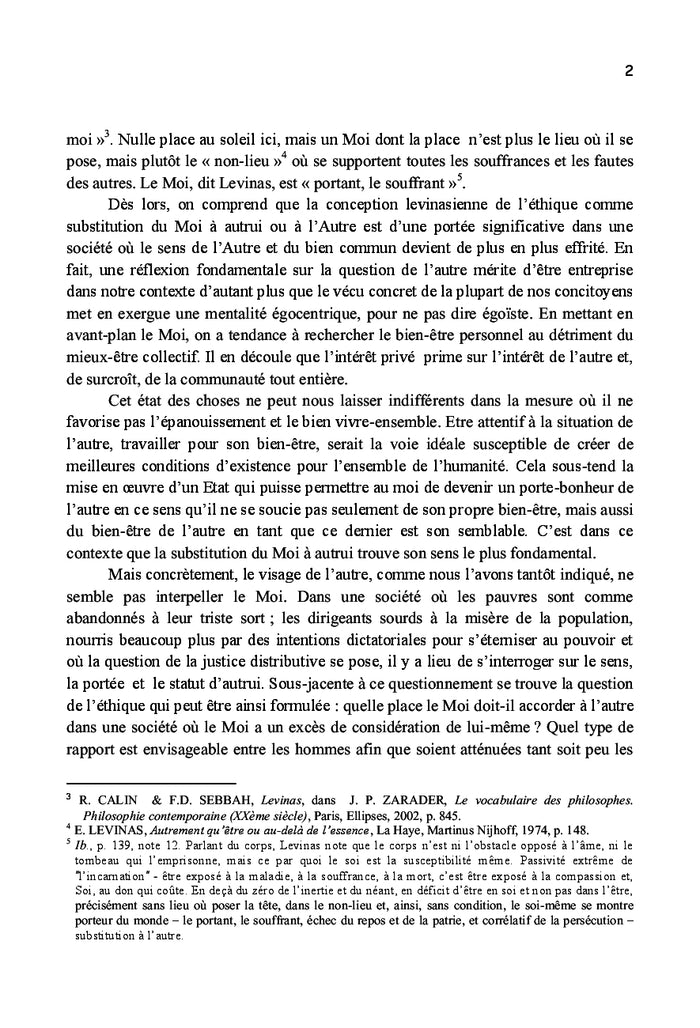 L'éthique comme substitution du moi à l'autre