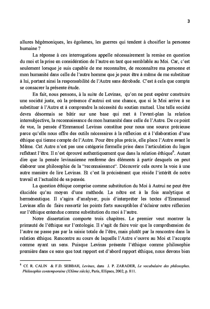 L'éthique comme substitution du moi à l'autre