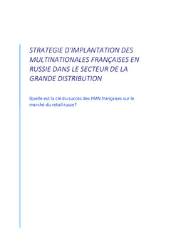 Stratégie d'implantation des multinationales françaises en Russie