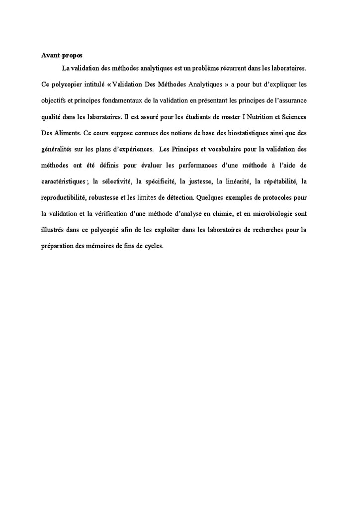 Validation des méthodes analytiques