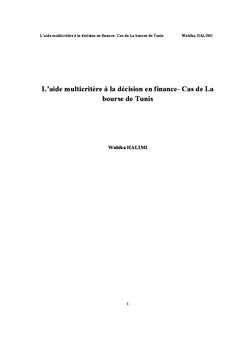 L'aide multicritere A la decision en finance-Cas de La bourse de Tunis