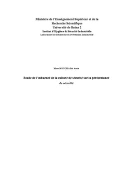 Etude de l'influence de la culture de sécurité sur la performance de sécurité