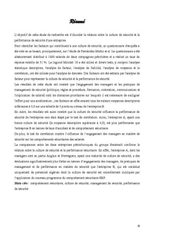 Etude de l'influence de la culture de sécurité sur la performance de sécurité