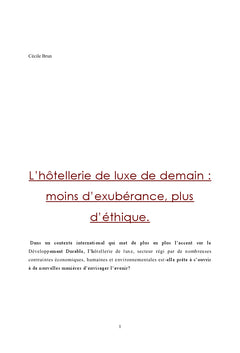 HOtellerie de luxe: un developpement durableen marche