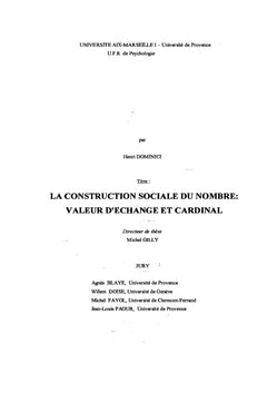 La construction sociale du nombre: Valeur d'échange et cardinale