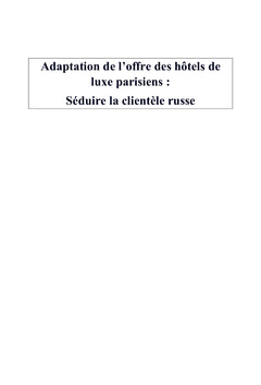 Adaptation de l'offre des hôtels de luxe : Séduire la clientèle russe