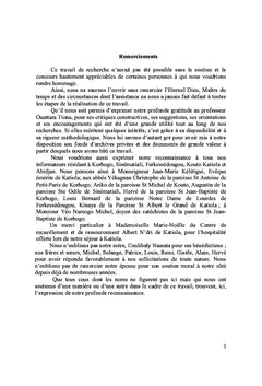 Histoire du catholicisme en pays senoufo de cote d'Ivoire 1904-1977