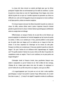 Portfolio europeen des Langues et estime de soi en classe d'anglais