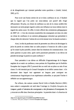 Portfolio europeen des Langues et estime de soi en classe d'anglais