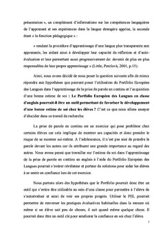 Portfolio europeen des Langues et estime de soi en classe d'anglais