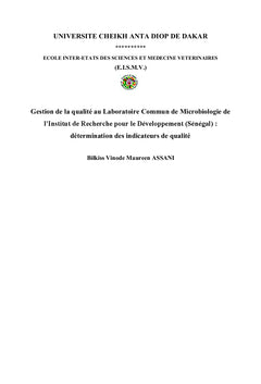 Gestion de la qualite au Laboratoire Commun de Microbiologie (Senegal)