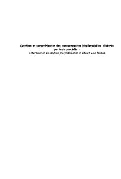 Synthèse et caractérisation des nanocomposites biodegradables