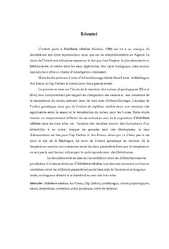 Donnees biometriques et indices physiologiques chez les Holothuries