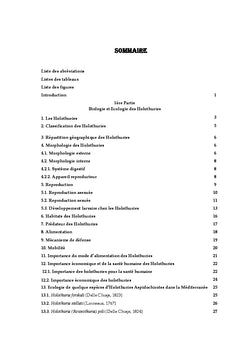 Donnees biometriques et indices physiologiques chez les Holothuries