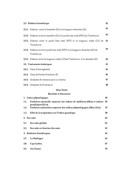 Donnees biometriques et indices physiologiques chez les Holothuries