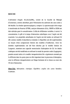 Adsorption du Cadmium sur les Argiles des zones humides du Cameroun