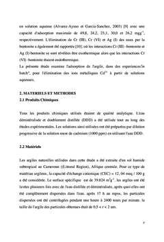 Adsorption du Cadmium sur les Argiles des zones humides du Cameroun