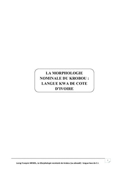 La Morphologie Nominale Du Krobou: Langue Kwa De cote D'Ivoire