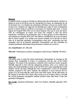 Determinants des performances scolaires en France et au Royaume Uni
