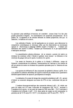 Caractérisation et valorisation du minerai Pb/Zn d'Amizour (Algérie)