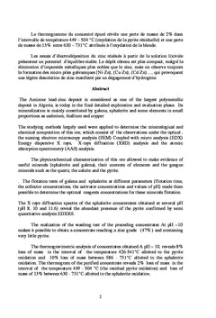 Caractérisation et valorisation du minerai Pb/Zn d'Amizour (Algérie)