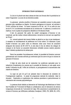 Caractérisation et valorisation du minerai Pb/Zn d'Amizour (Algérie)