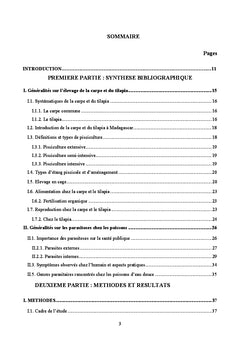 Etude exploratoire des Parasites chez la Carpe et le Tilapia