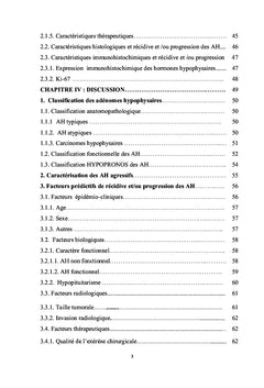 Facteurs de récidive et/ou progression des adénomes hypophysaires